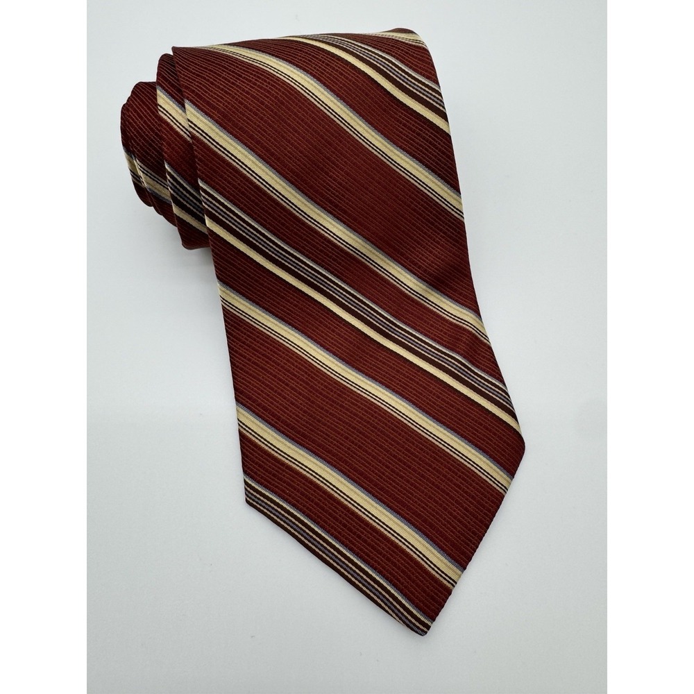 Ike Behar New‎ York Silk Tie Red Burgundy Striped Classic Business Necktie USA